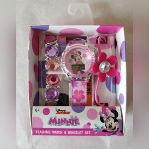 Disney Minnie Mouse Girls Flashing LCD Watch, Bracelet, and Hair Accessory New
